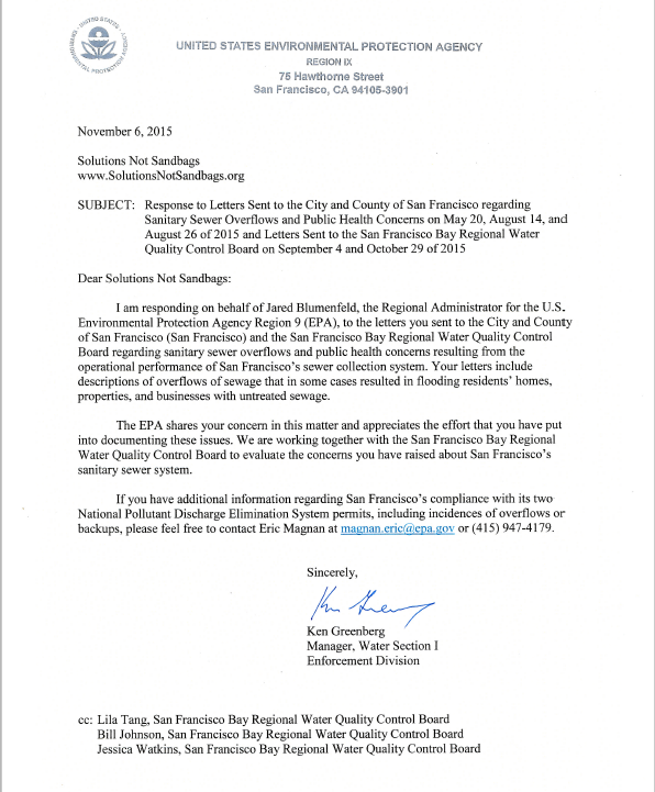 EPA Response to Solutions Not Sandbags Nov 6 2015